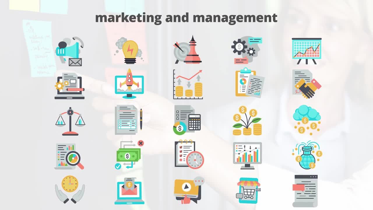 市场营销和管理平面动画矢量图标素材库精选AE模板