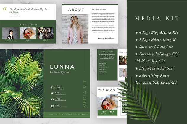 优雅时尚社交媒体博客媒体设计素材包v2 Luna – Media Kit & Sponsorship插图(1)