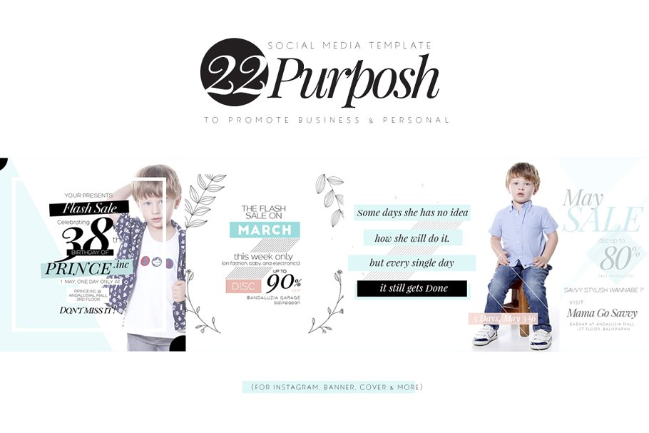 婴幼主题社交媒体贴图模板素材库精选 Purposh, Social Media Template Promo插图