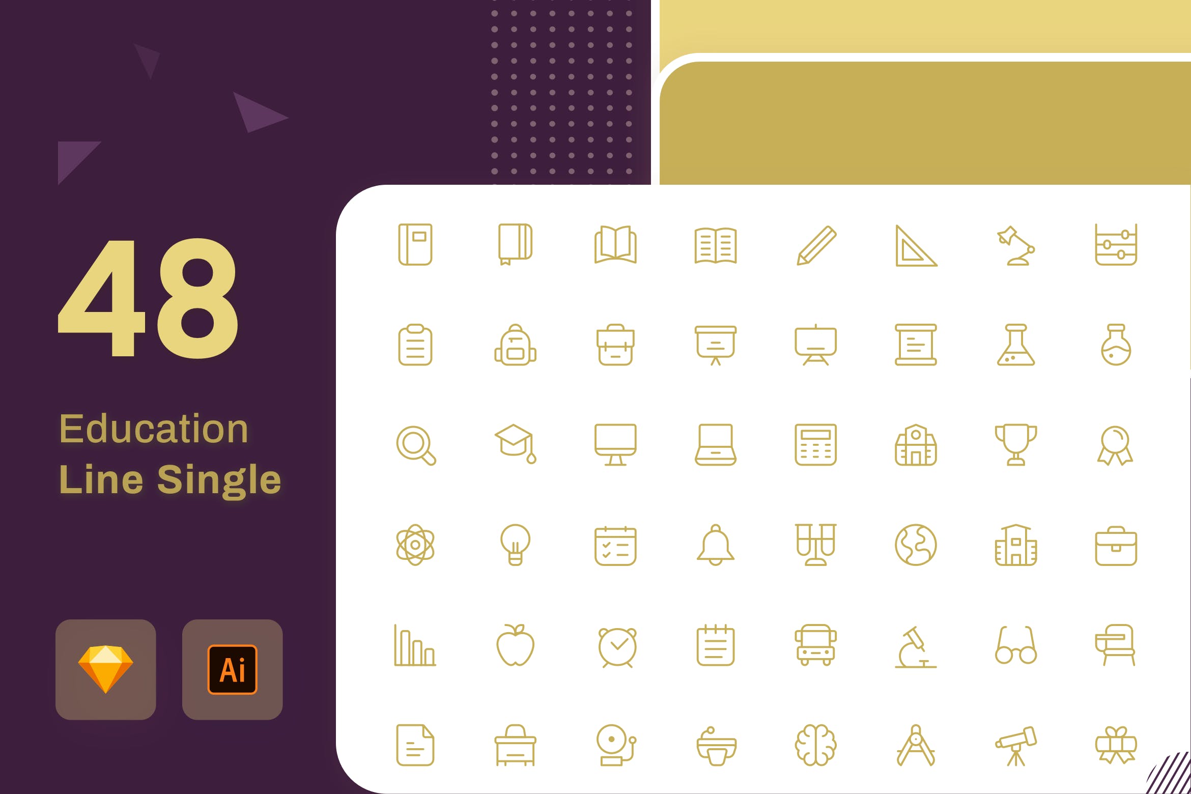 48枚教育行业主题黑色矢量线性素材库精选图标素材 Education Icon Line Black插图