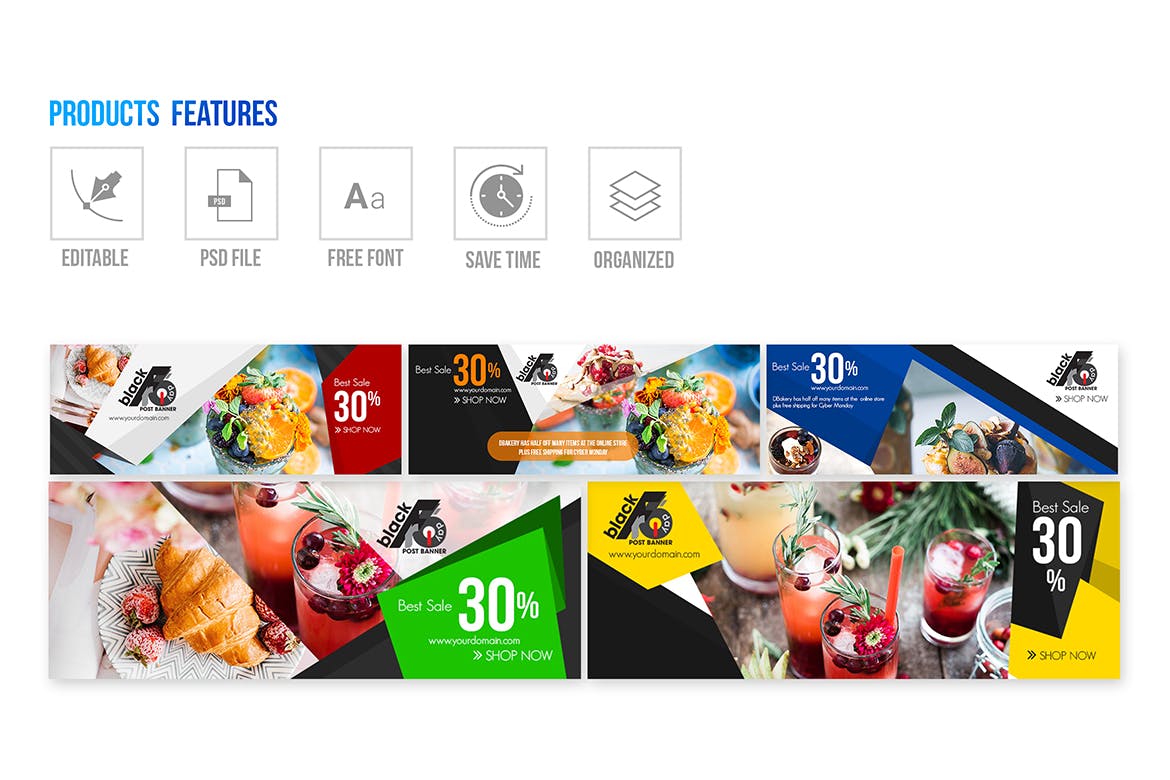 10款Facebook社交平台黒五购物广告Banner设计模板素材库精选 10 Facebook Cover-Black Friday插图(1)