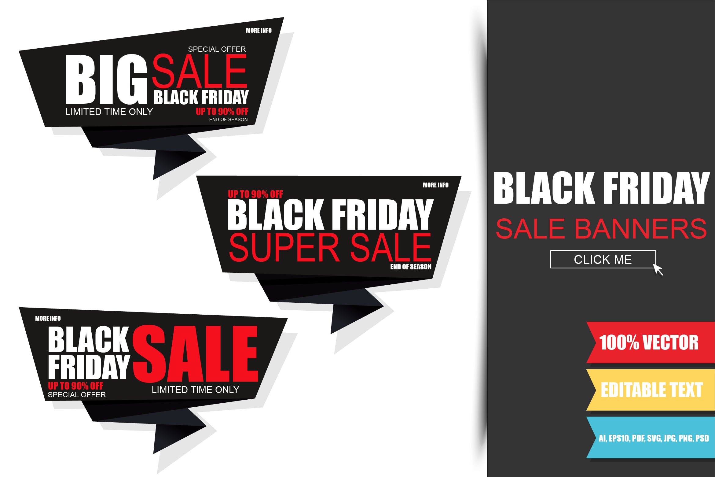 黒五购物狂欢节Banner横幅广告模板 Black Friday Sale Banners插图