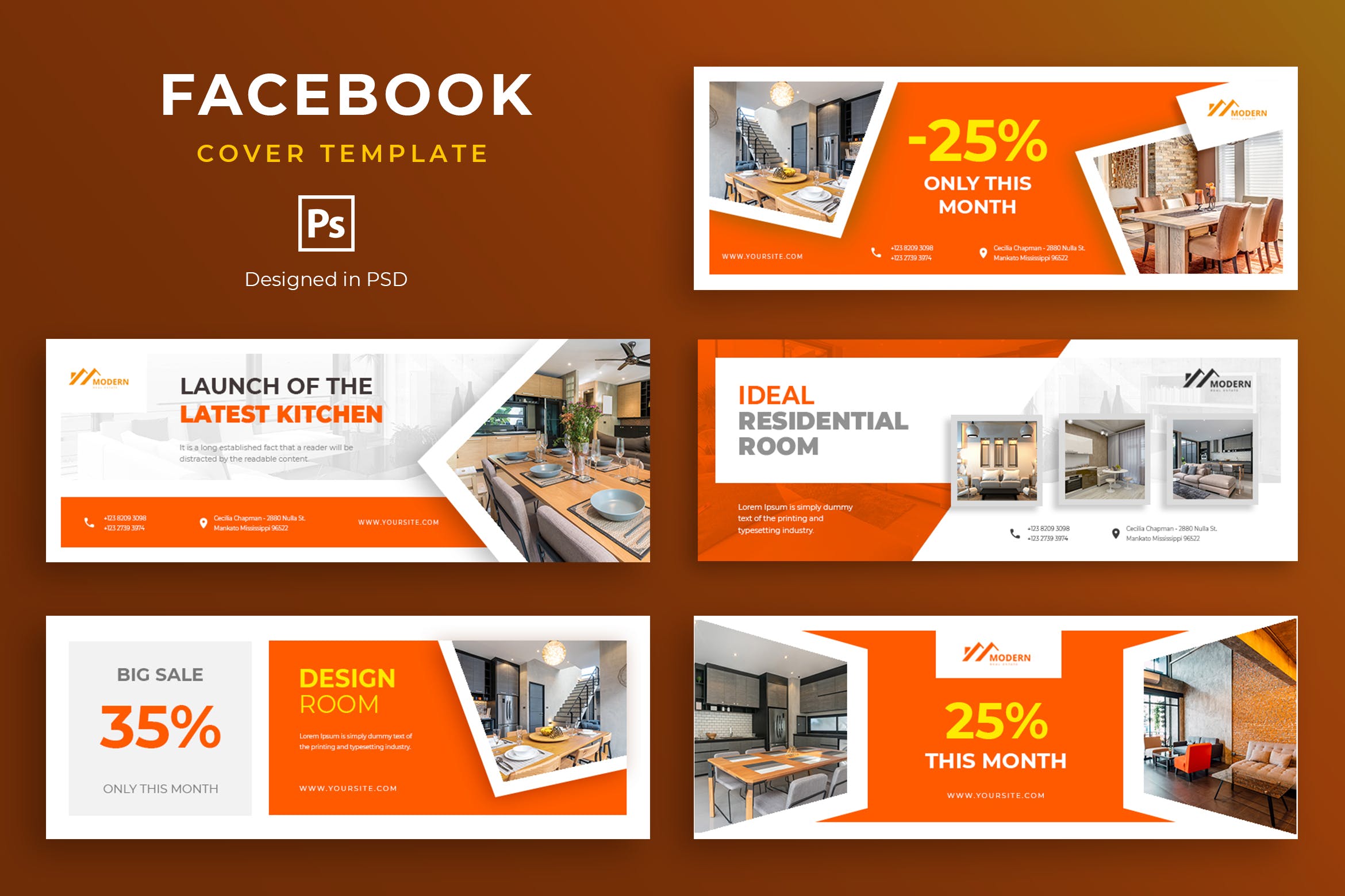家具品牌Facebook营销推广主页封面设计模板素材库精选 Furniture Facebook Cover Template插图