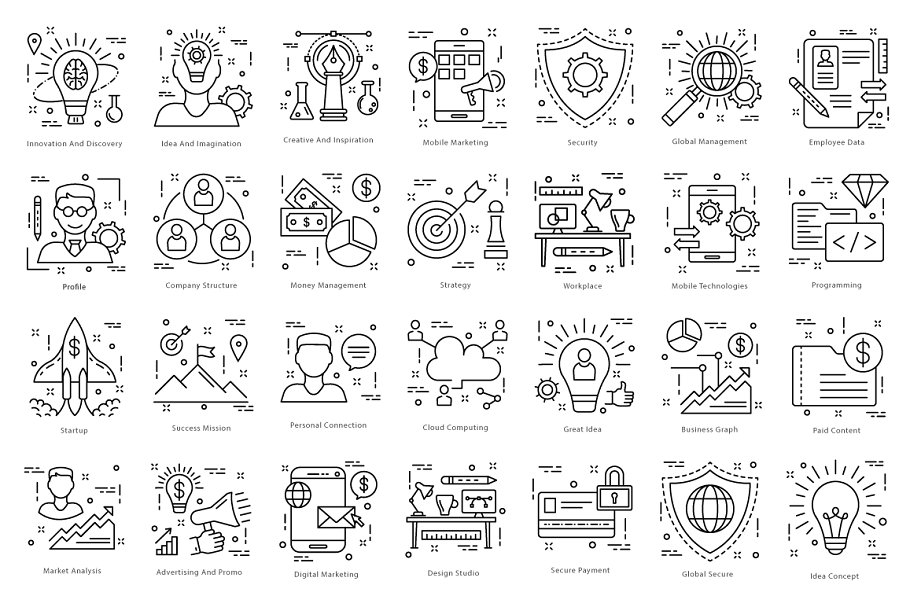 615枚扁平风线条图标合集 615 Flat Line Icons插图(7)