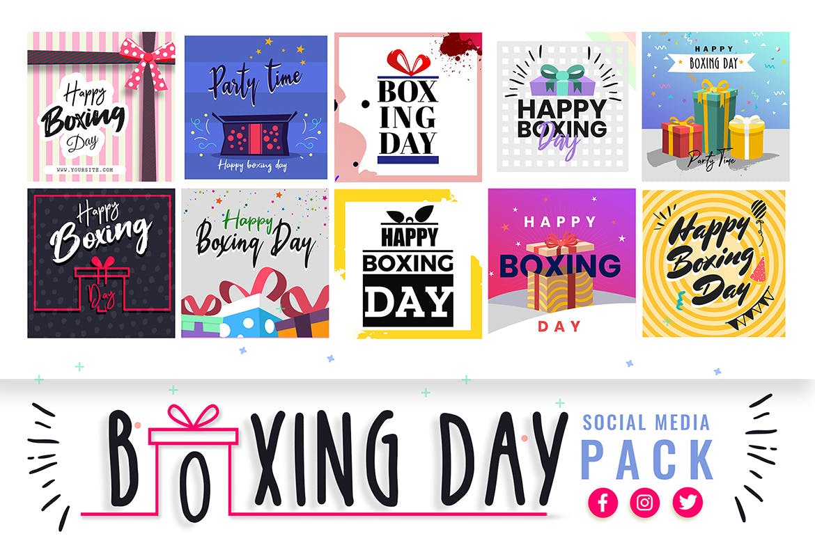礼品交换日社交媒体设计素材包 Boxing Day Social Media Templates插图(1)