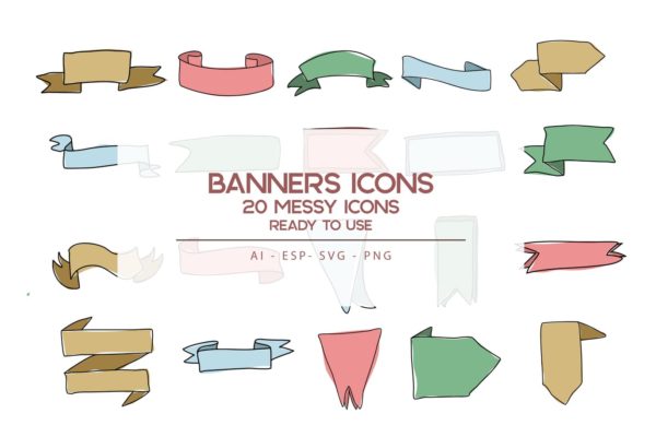 20枚横幅手绘草图矢量填充色素材库精选图标 Banners Icons set