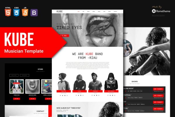 音乐家/DJ/乐队/音乐主题网站HTML模板素材库精选 KUBE – Musician, DJ, Band, Music HTML Template