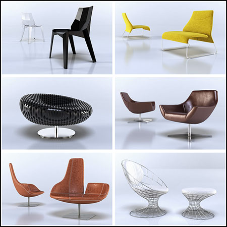 6款高度详细的时尚扶手椅3d模型