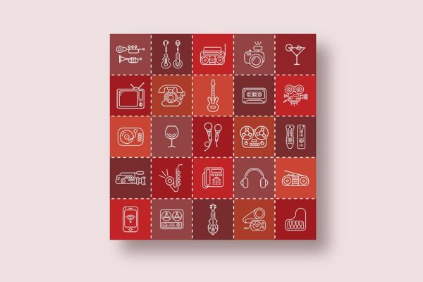 音乐/多媒体主题矢量线性素材库精选图标 Three options of the Line Art Vector Icon Set