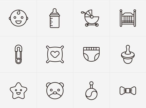 婴儿元素/婴儿主题矢量线性图标 Vector Baby Icons