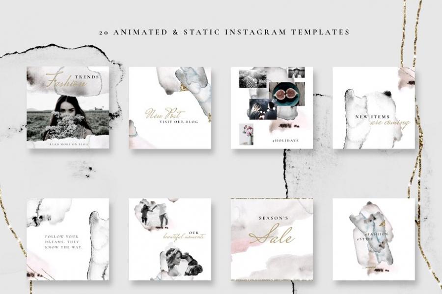 充满活力的水彩风格Instagram故事模板素材库精选插图