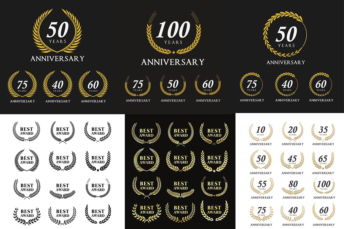 荣誉徽章/周年纪念徽章模板素材库精选套装 Anniversary Emblems Set插图