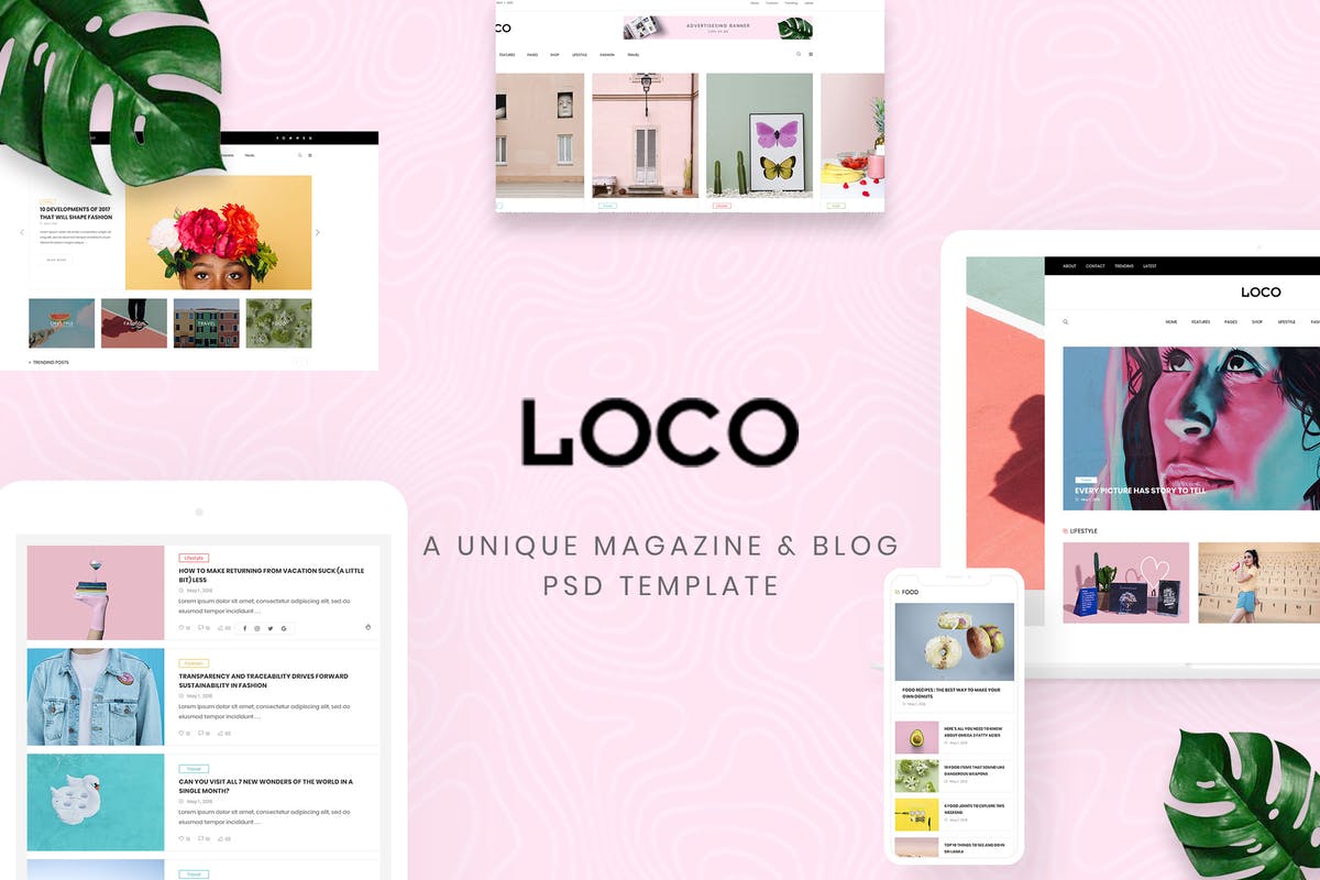 时尚杂志/网上商店/时尚博客网站设计模板素材库精选 Loco – Fashion Magazine & Shop PSD Template插图