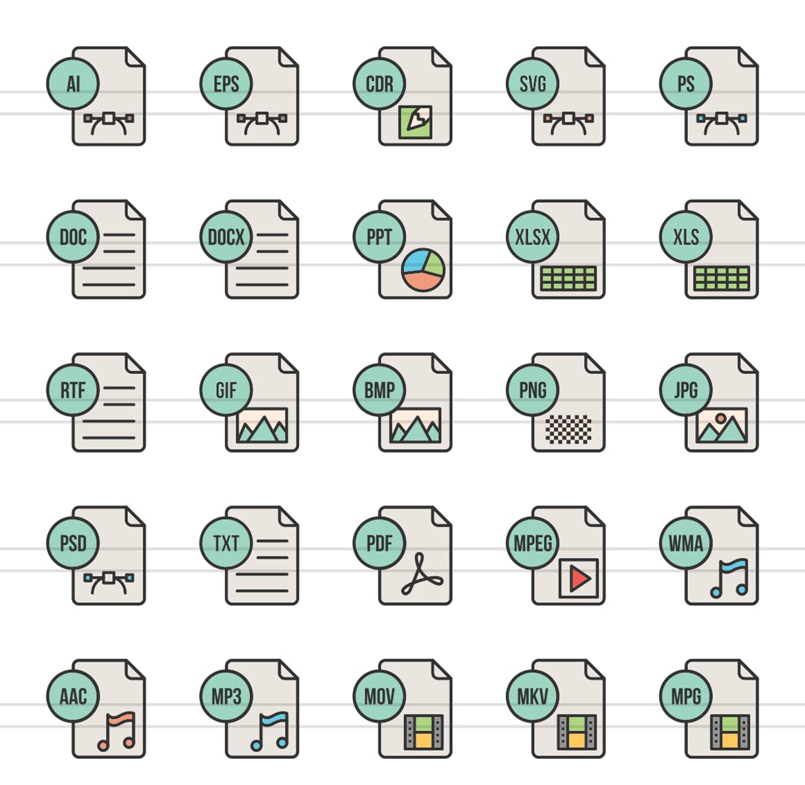 50枚文件格式填充线性素材库精选图标 II 50 File Formats Filled Line Icons Season II插图(1)