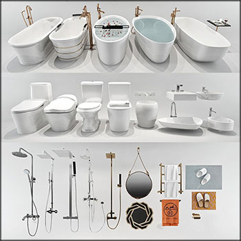 现代卫浴用品浴缸马桶洗脸盆洗浴用品素材之家精选3D模型