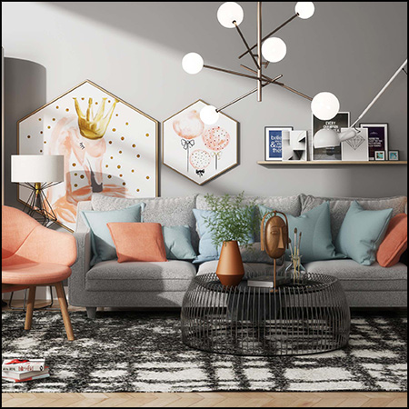 北欧三人沙发组合和茶几素材之家精选3D模型