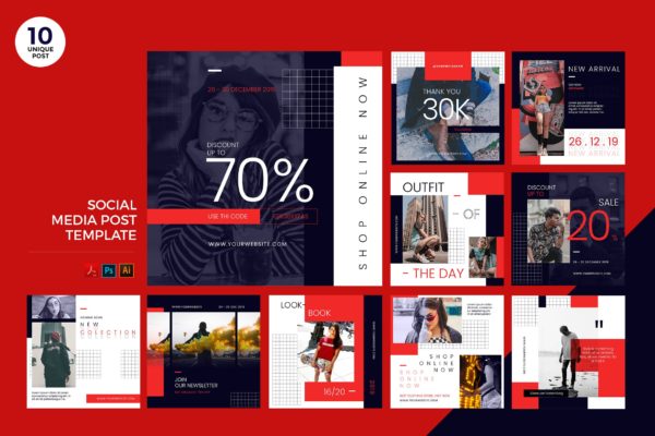 城市时尚主题社交媒体设计素材包 Urban Fashion Social Media Kit PSD &amp; AI Template