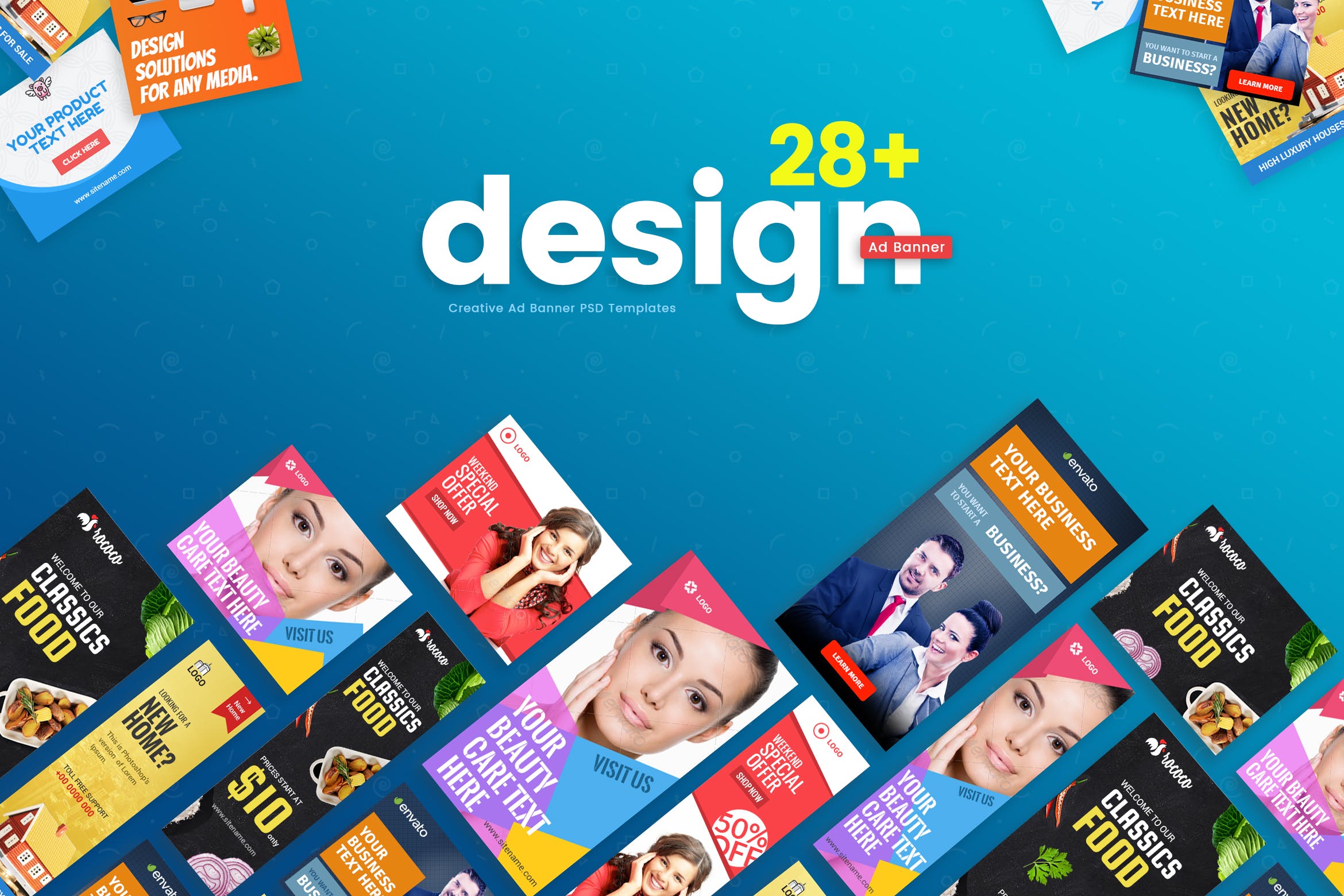 美容保健/食品/房地产/购物主题网站广告Banner设计模板合集 Ad Banner Template插图