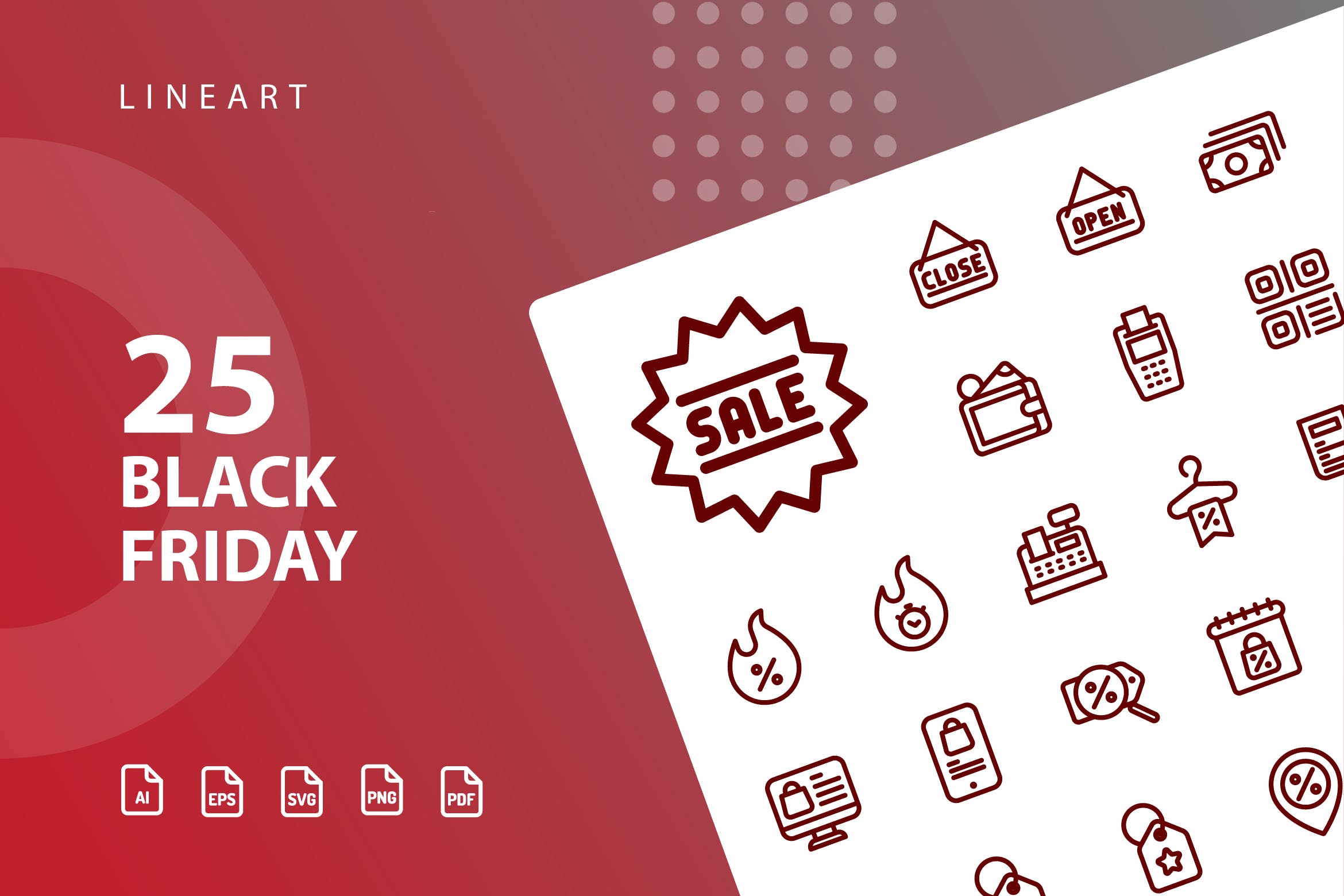 黑色星期五购物主题线性图标素材 Black Friday Lineart插图