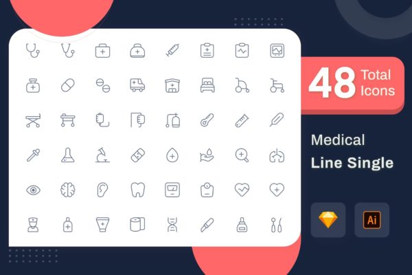 Line Senja图标系列：医疗健康主题矢量线性图标 Line Senja – Medical