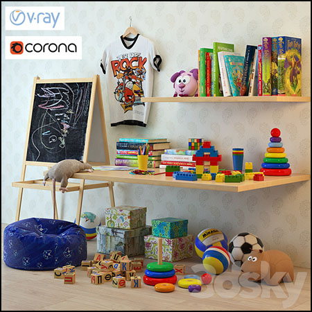 儿童房间玩具和书籍小摆件素材之家精选3D模型