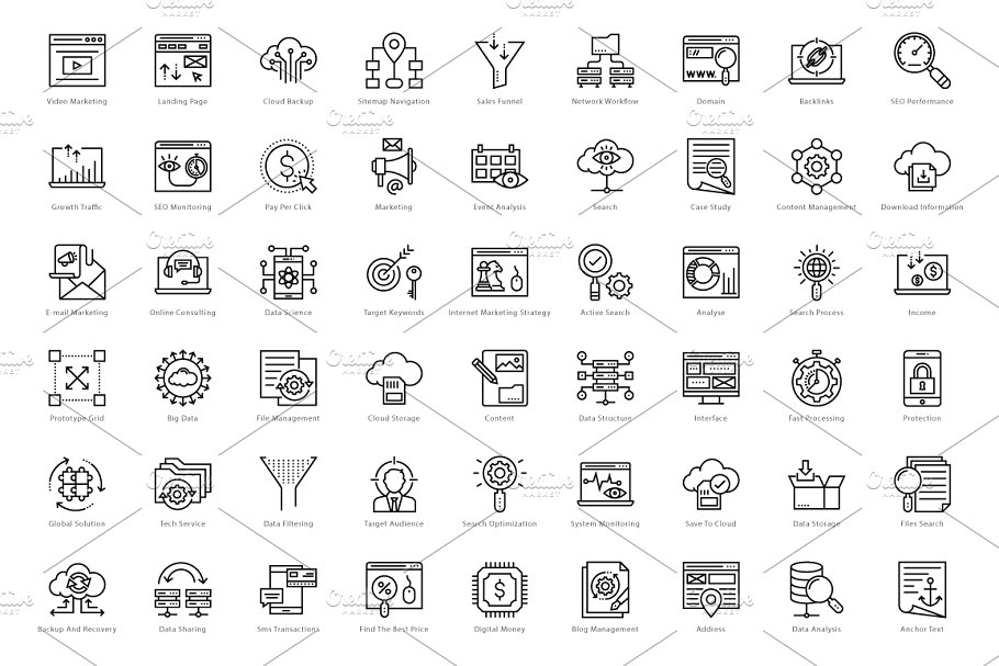 1458个Web&Seo网络营销主题线条图标 1458 Web and Seo Line Icons Set插图(11)