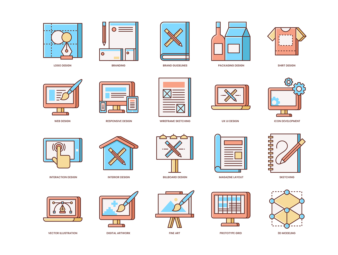 设计主题的扁平化图标套装下载[Ai,PSD]插图(1)
