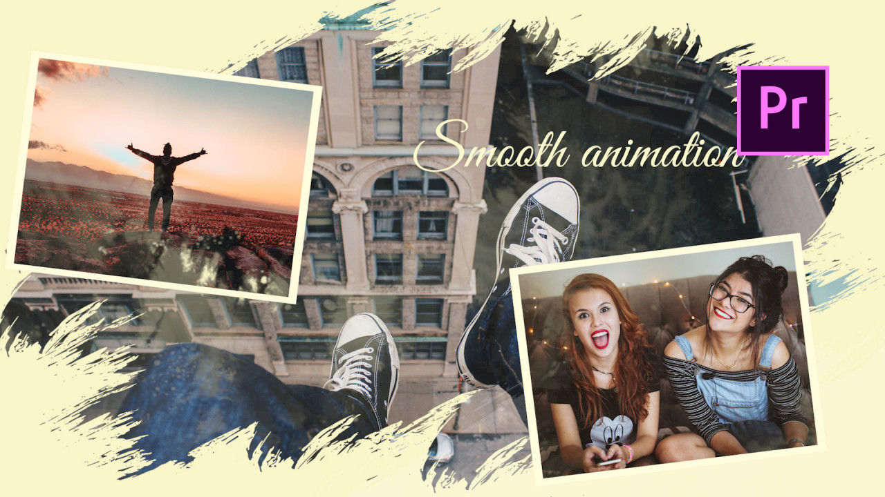 墨水效果温馨照片展示动画素材库精选PR模板