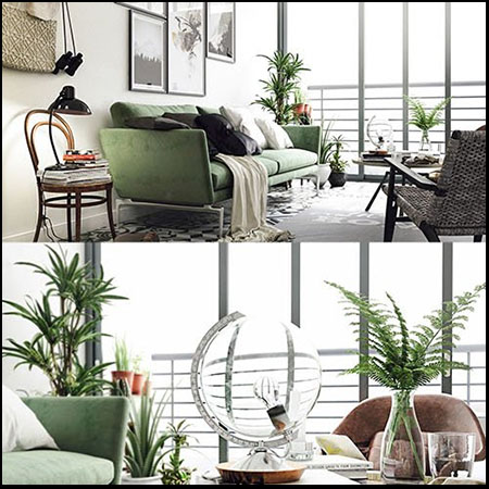 低多边形复古客厅室内场景素材之家精选3D模型