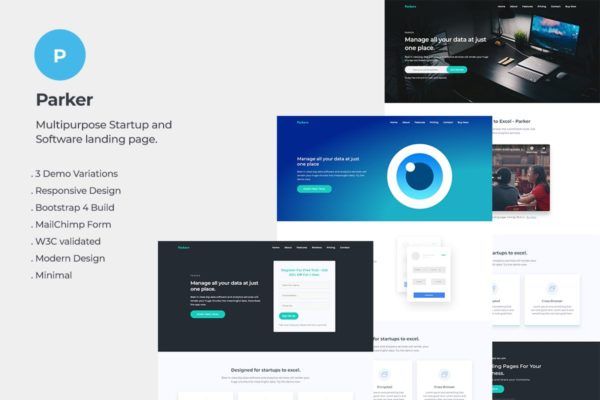 多用途Bootstrap框架官网着陆页HTML网站模板素材库精选 Parker Software and Startup Landing Page Template