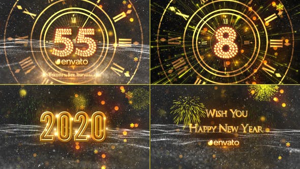 2020年新年60秒倒计时特效片头素材视频素材库精选AE模板 New Year Countdown 2020