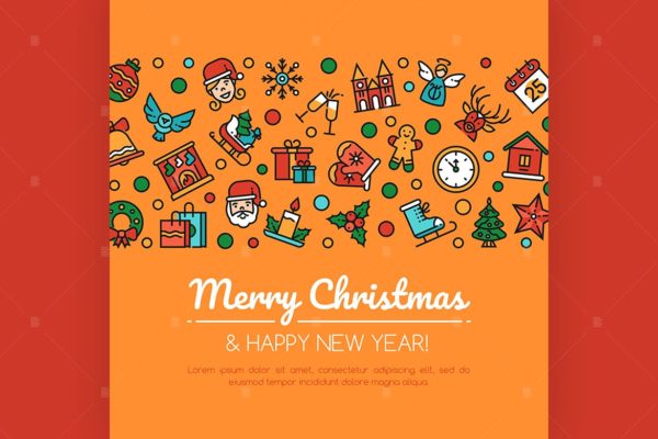 圣诞&amp;新年庆祝主题Banner横幅设计模板 Merry christmas and happy new year banner