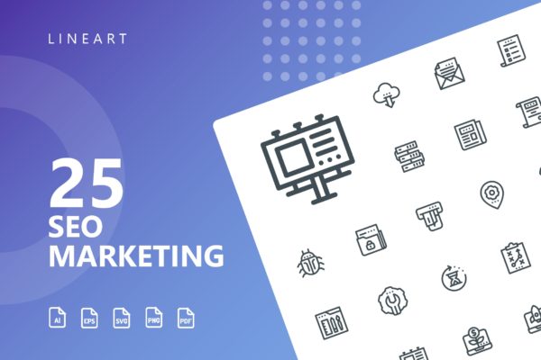 25枚SEO搜索引擎优化营销矢量线性素材库精选图标v1 SEO Marketing Line Icons