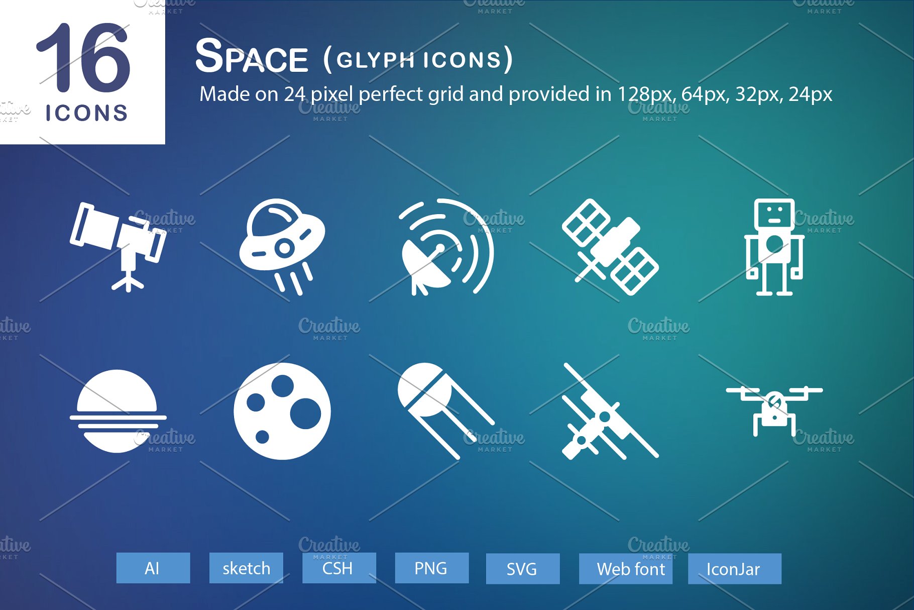 16枚太空主题图标 16 Space Glyph Icons插图
