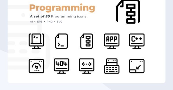 50枚编程开发主题线条图标素材 Smoothline – 50 Programming icon set