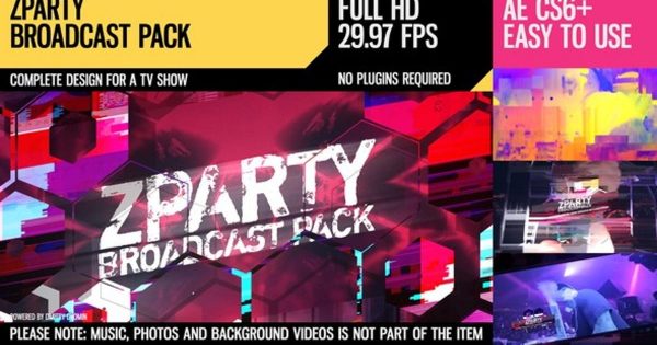 时尚娱乐类TV直播开场视频素材库精选AE模板 zParty (Broadcast Pack)