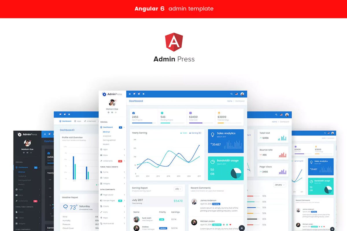 基于Angular 7 CLI设计的网站管理后台模板素材库精选 Admin Press Angular 7 dashboard Template插图(1)