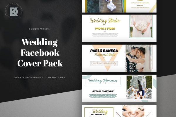 婚礼婚宴活动邀请Facebook封面设计模板素材库精选 Wedding Facebook Cover Kit
