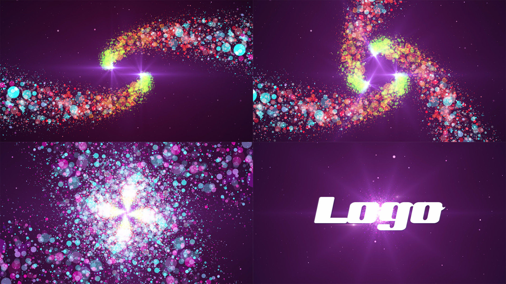 4合1彩色颗粒电视节目螺旋徽标显示素材库精选AE模板