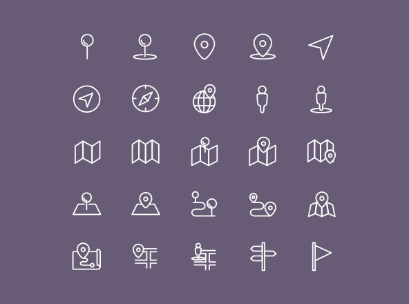 地图&amp;位置主题矢量线性素材库精选图标 Map and Location Icons