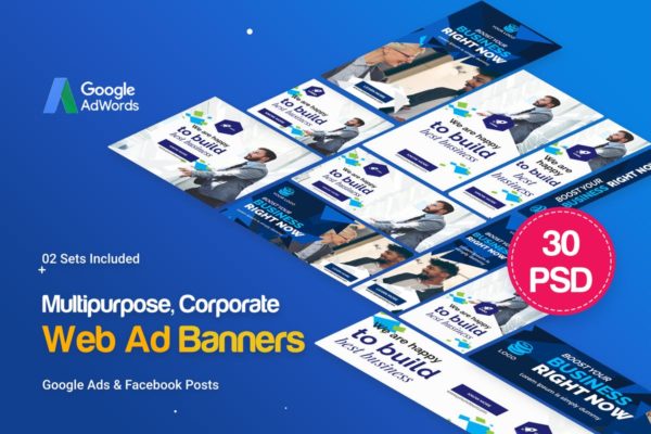 实用多尺寸网站Banner素材库精选广告模板套装 Multipurpose, Corporate Banners Ad