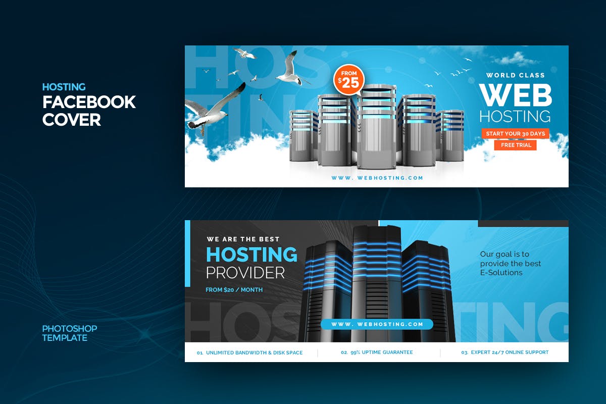 服务器提供商Facebook主页封面设计模板素材库精选 Hosting Facebook Cover Template插图