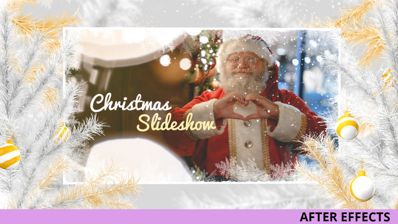 金色和白色圣诞节幻灯片素材库精选AE模板