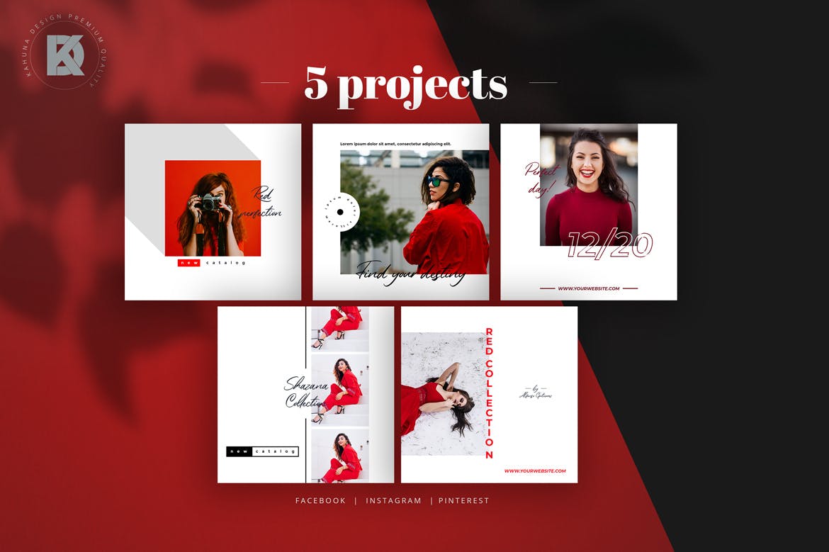 红白配色社交媒体设计素材包 Red & White Social Media Pack插图(4)