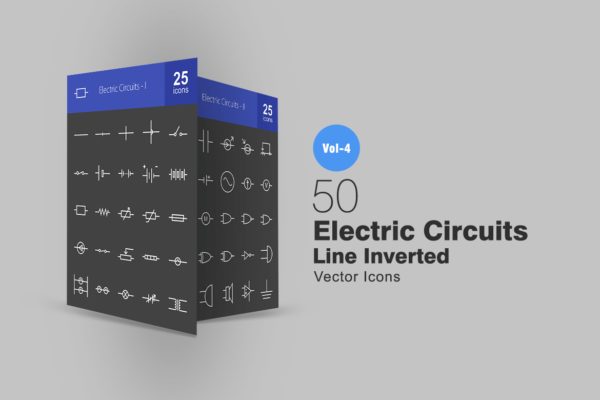 50枚电路线路板主题反转色线性素材库精选图标 50 Electric Circuits Line Inverted Icons