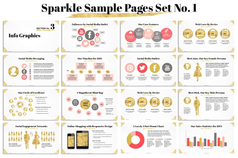 闪耀金箔排版风格PPT幻灯片模板 Sparkle Gold Foil PPT Templates插图(2)