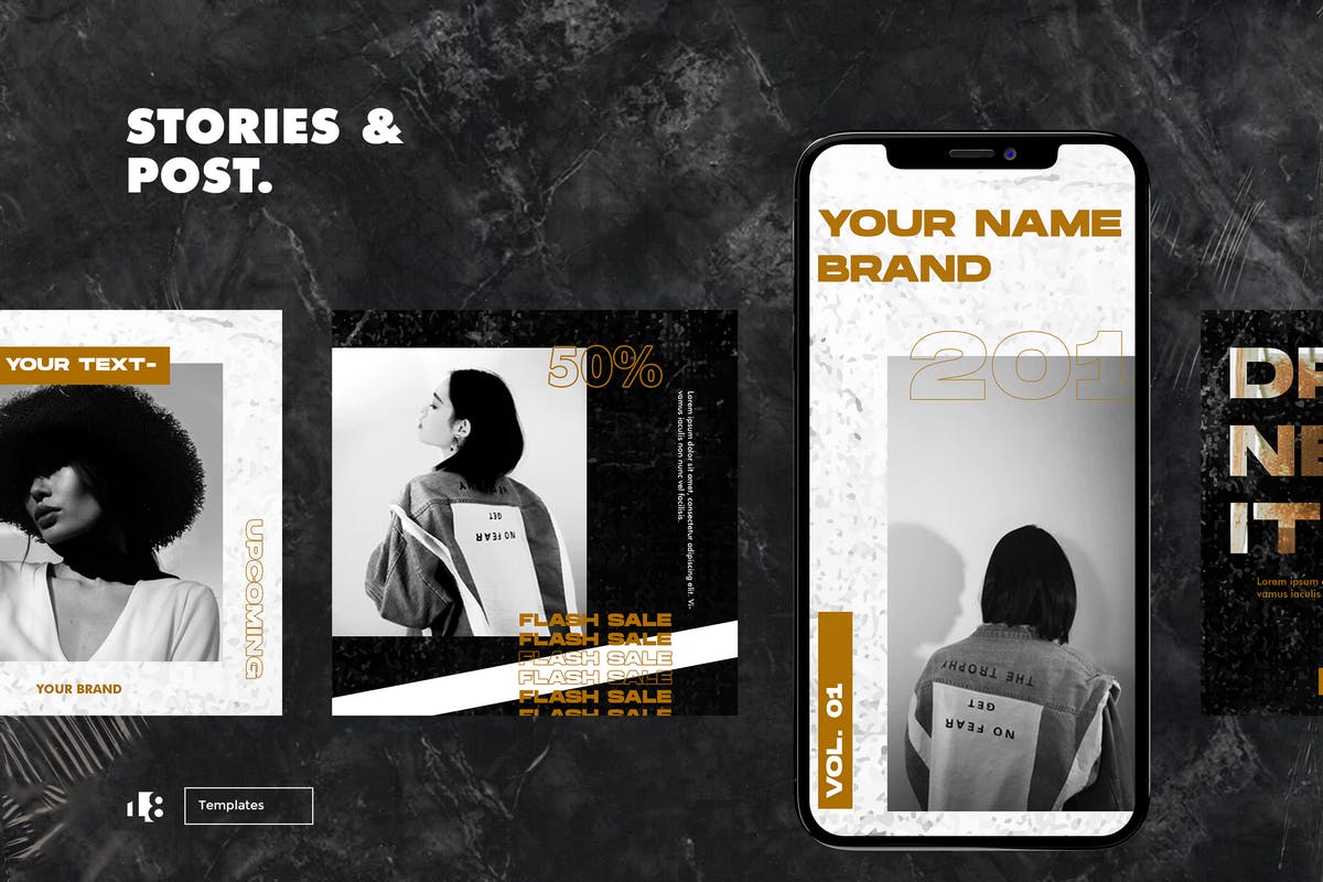 大理石纹理背景Instagram社交贴图设计模板素材库精选 Instagram Template插图(3)