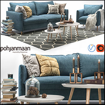 欧式沙发和椅子茶几书本靠垫素材之家精选3D模型