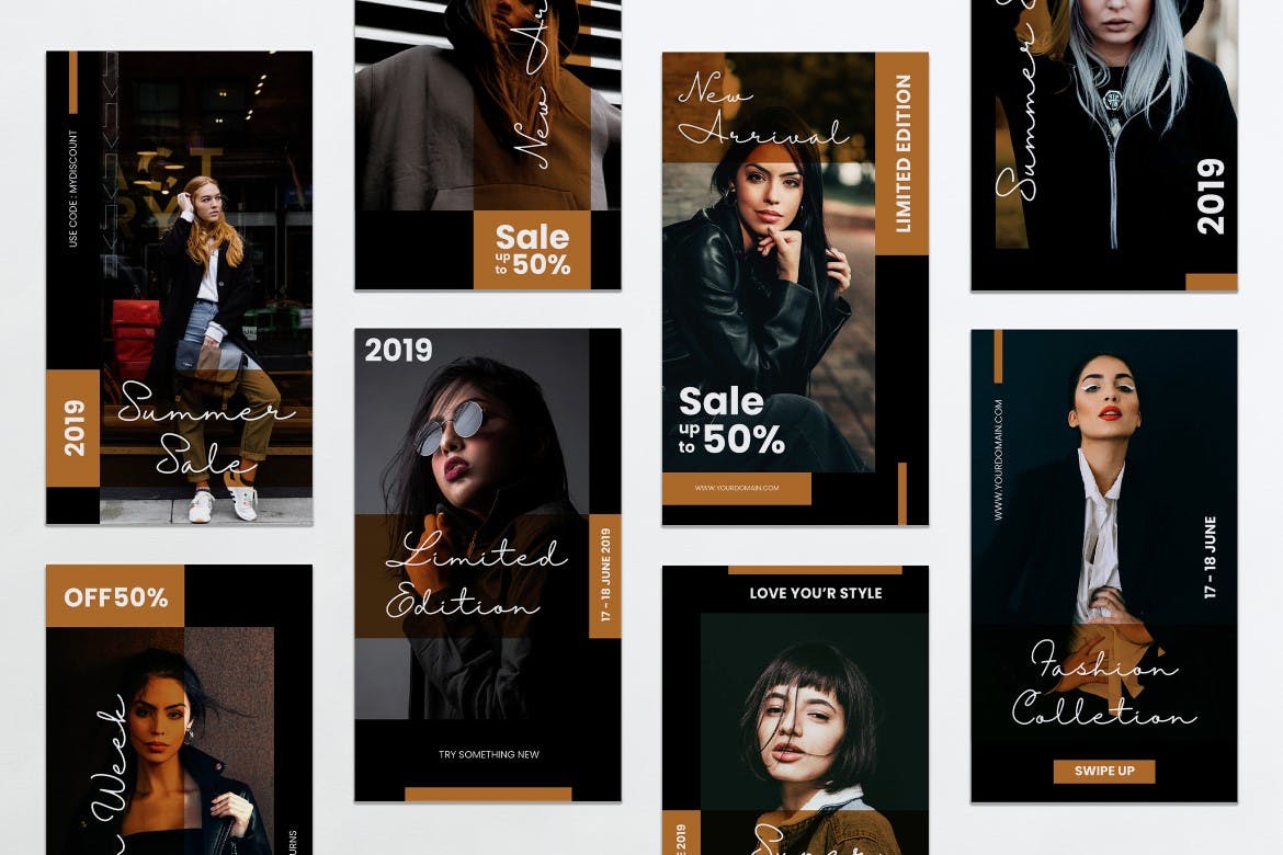 优雅时尚主题Instagram品牌故事策划PSD&AI设计模板素材库精选 Elegant Fashion Instagram Stories PSD & AI插图(1)