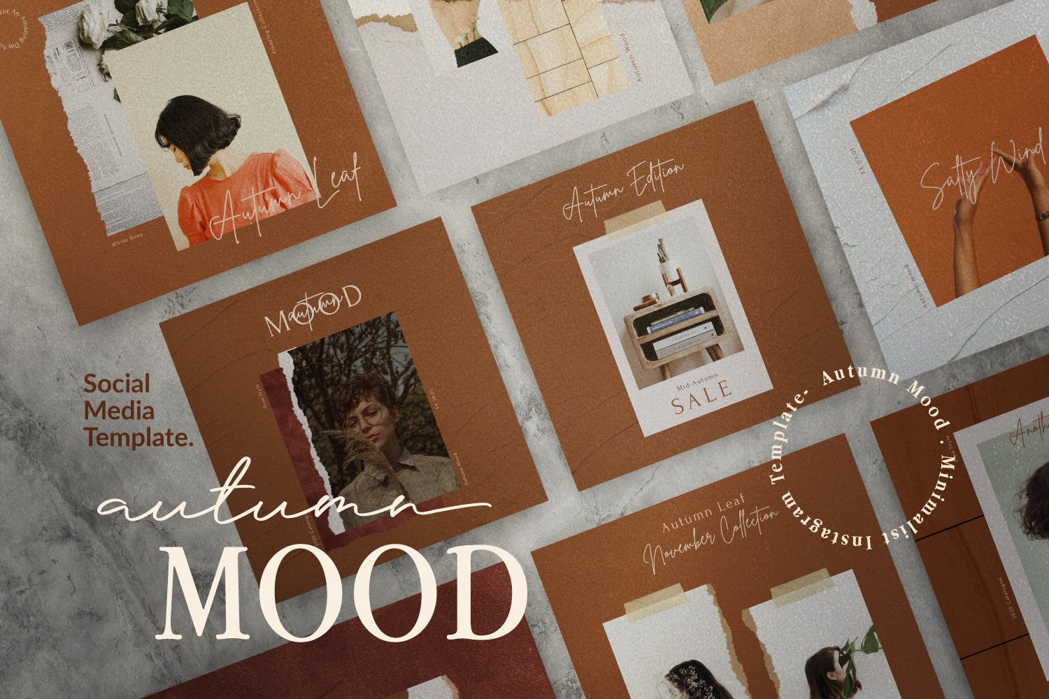 撕纸设计风格Instagram贴图&品牌广告设计模板素材库精选 Autum Mood  – Instagram Social Media + Stories插图(4)
